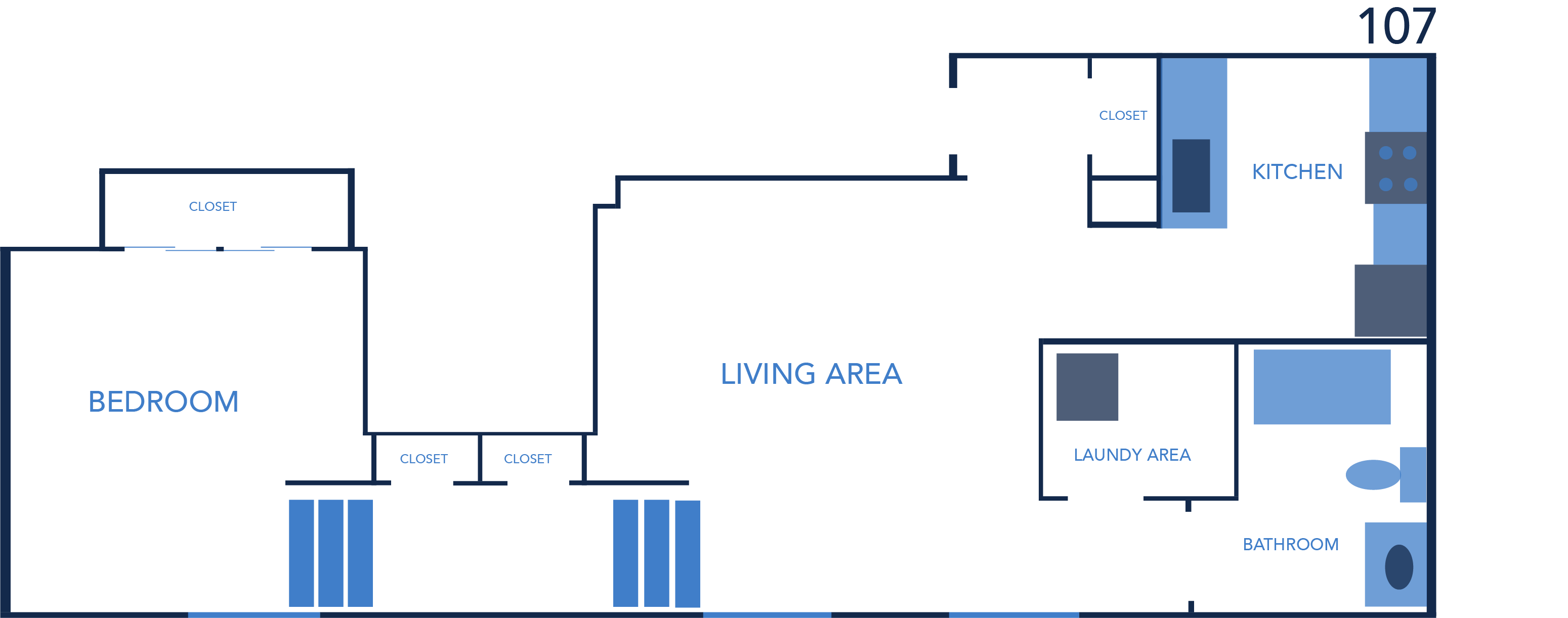 Floor plan for 1 bed, 1 bath, 792 sqft